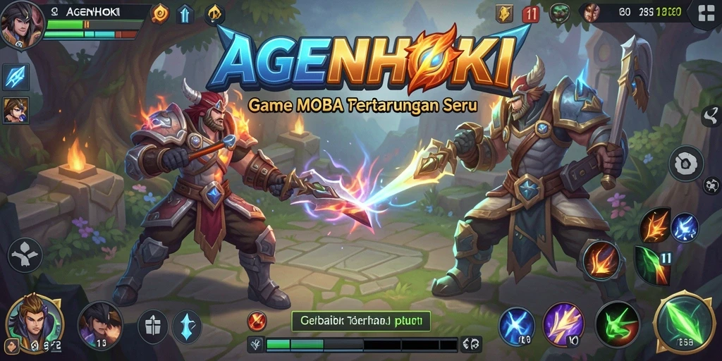 Tangkapan layar gameplay AGENHOKI yang menampilkan aksi seru pertarungan MOBA.