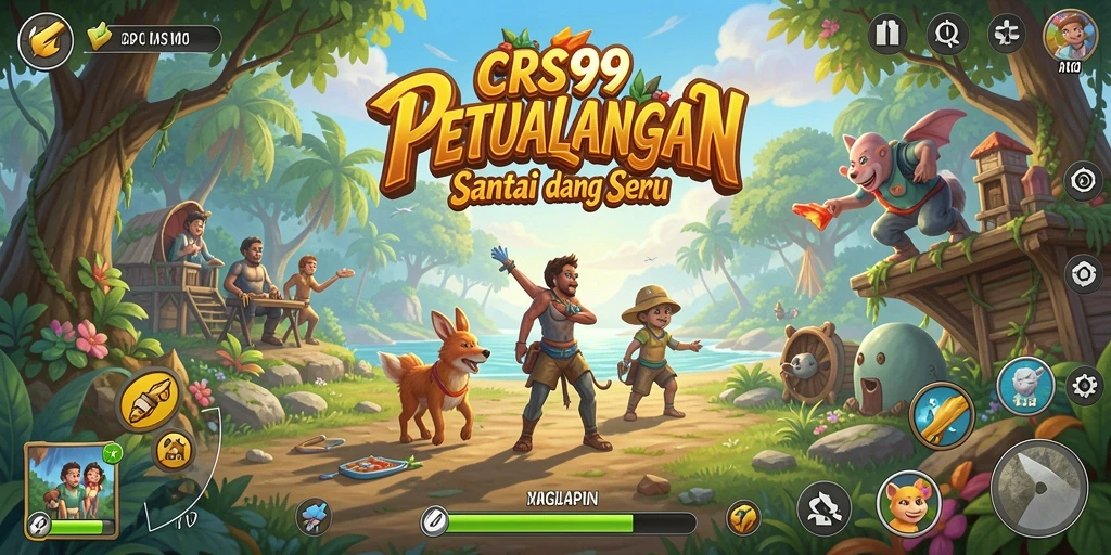 Screenshot gameplay CRS99 menampilkan karakter lucu dan level yang berwarna-warni.