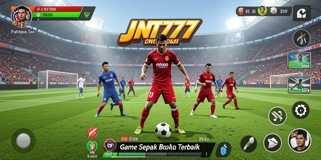 Tangkapan layar utama JNT777 menampilkan aksi pertandingan sepak bola yang mendebarkan.