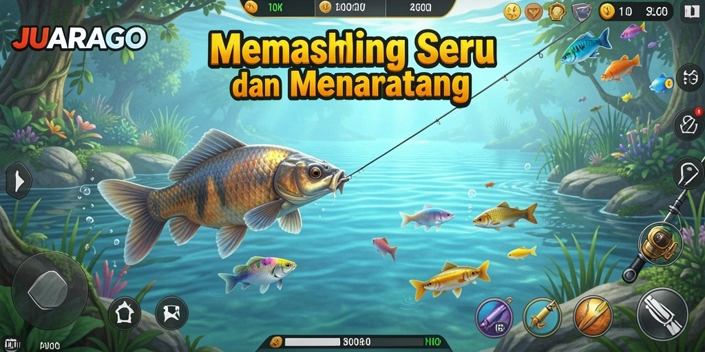 Screenshot gameplay JUARAGO yang menampilkan pengalaman memancing seru.
