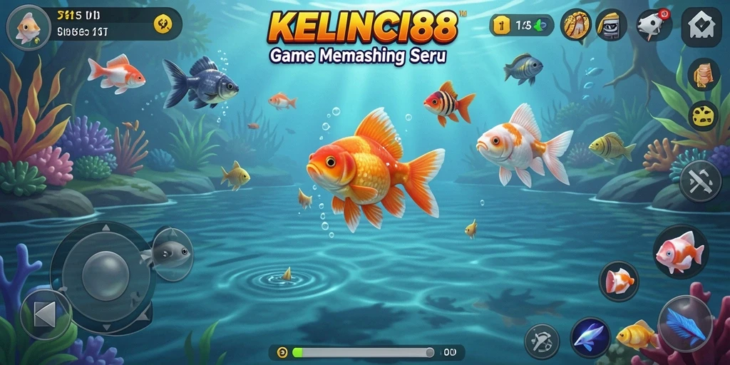 Screenshot gameplay KELINCI88 menunjukkan keseruan memancing di berbagai lokasi.