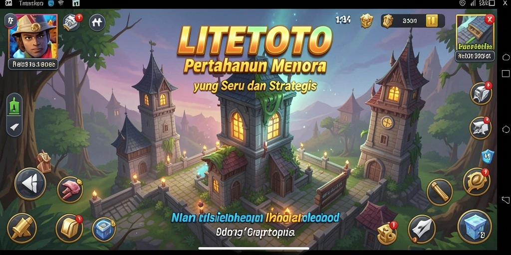 Screenshot gameplay LITETOTO dengan menara yang siap bertahan dari serangan.