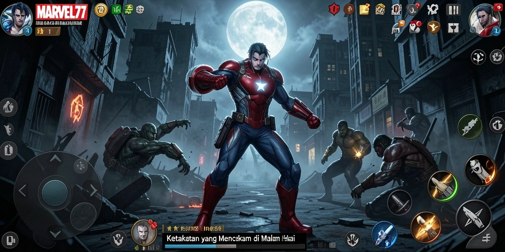 Screenshot dari gameplay menegangkan MARVEL77 saat menjelajahi kegelapan.