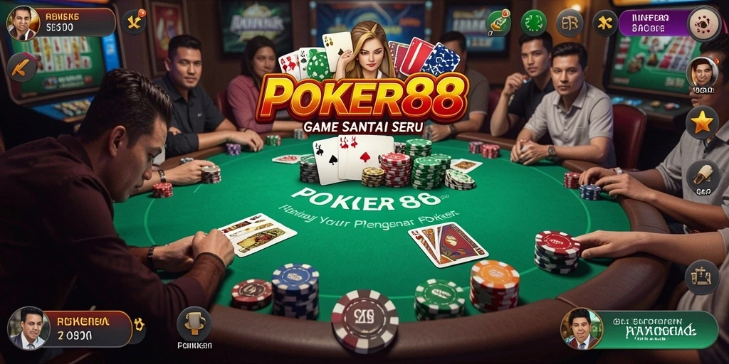 Screenshot gameplay <strong>POKER88</strong> menunjukkan suasana meja poker yang seru dan interaktif.