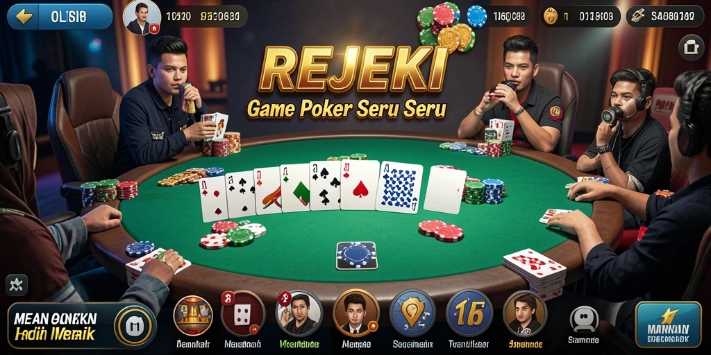 Tangkapan layar gameplay seru dari REJEKI yang menunjukkan aksi Poker nyata.