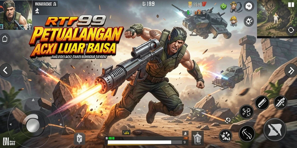 Screenshot utama RT99 menunjukkan aksi mendebarkan karakter dalam pertempuran.