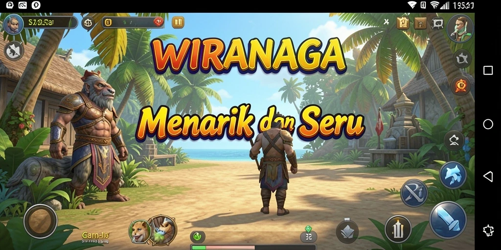 Tampilan gameplay seru dalam WIRANAGA yang penuh warna.